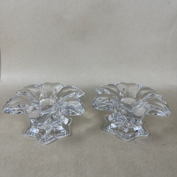 2 MIKASA Clear Crystal Glass Candle Stick Holder Flower Shaped - Picture 1 of 7